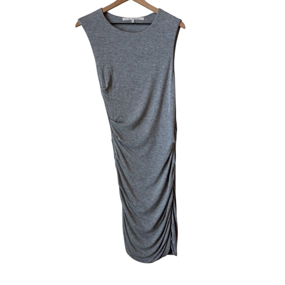 RACHEL Rachel Roy Ruched Bodycon Midi Dress Sz M Stretchy Lightweight Neutral - Picture 8 of 8